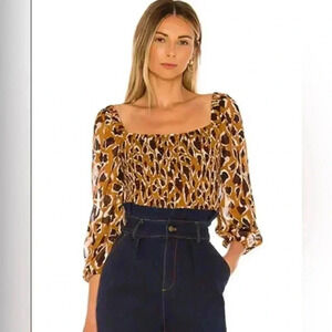 J.O.A. Revolve Smocked Crop Top Animal Print NWOT Size Large